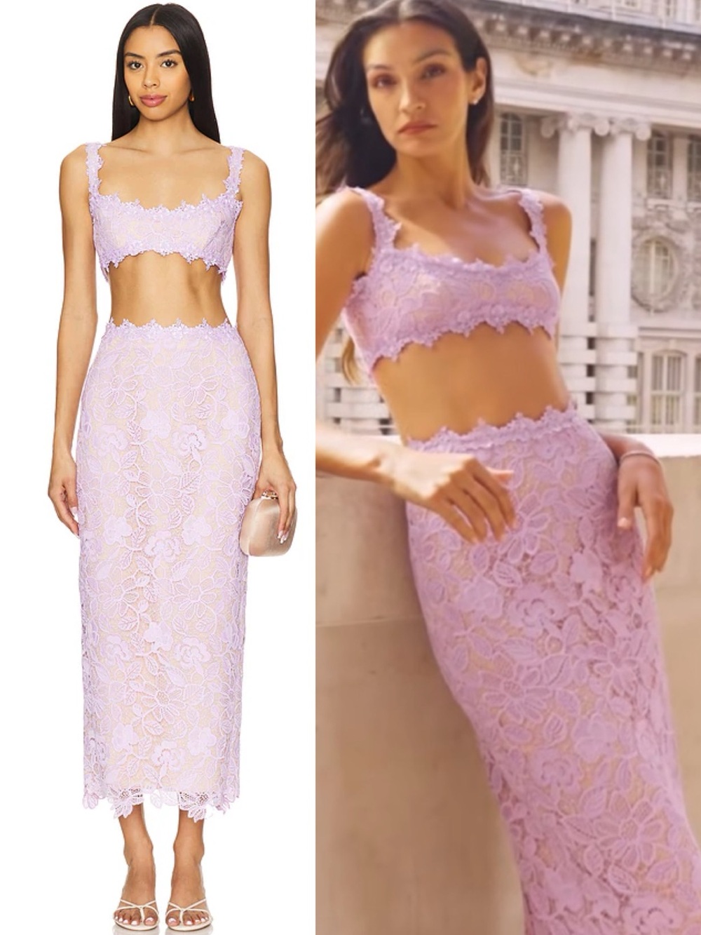 NWT Sau Lee Romy Lace Set Top & Maxi Long Skirt Lilac Purple Size Women’s 6